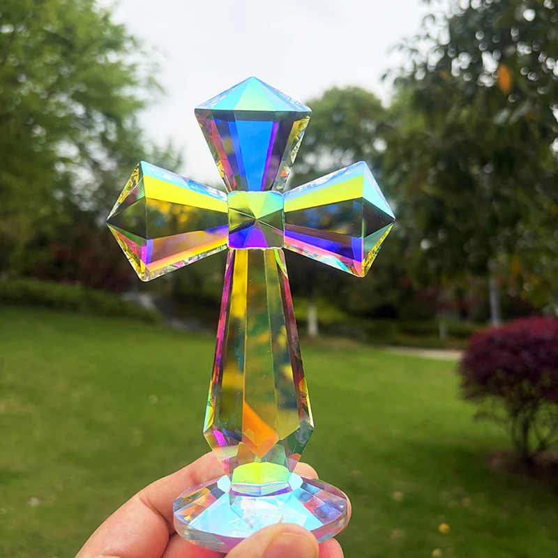 European Crystal Ab Color Cross Pendant, Crystal Handicraft, Living Room Entrance Decoration