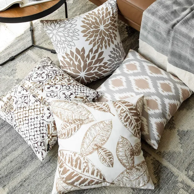 Cross-border explosion simple geometric printing abstract flower linen pillow cover living room sofa pillowcase cushion cover