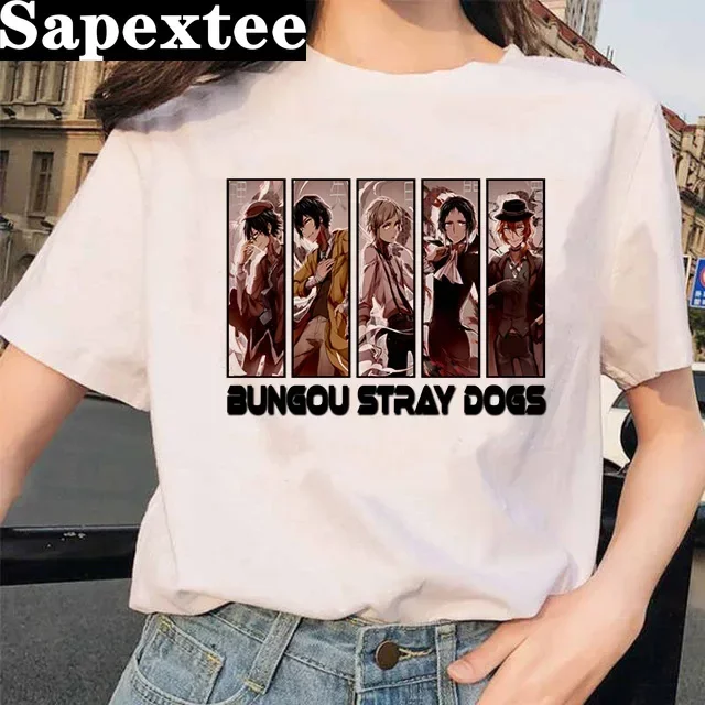 Bungou Stray Dogs Anime Funny Print Harajuku Top Women T-shirt Casual ladies basic O-collar Short Sleeved T-shirt Girl,Drop Ship