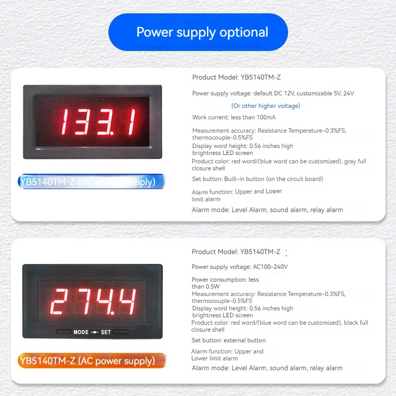 Imagem -03 - Termômetro de Exibição Digital Medidor de Temperatura com Alarme Termopar tipo k Yb5140tm-z Industrial Pt100