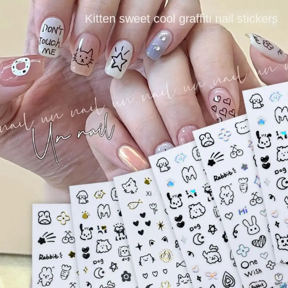 Cartoon Cute Cat Nail Stickers Love Heart Stars Nail Art Decorative Stickers