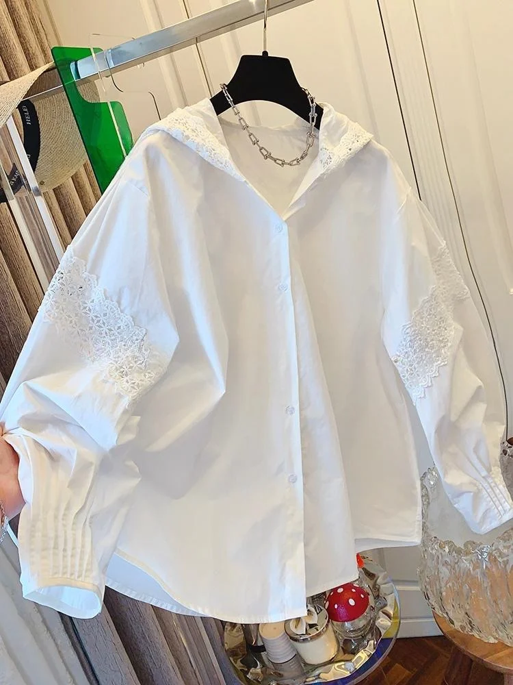

Korean Style Hooded Shirts Women Spring Autumn New Long Sleeves Single Breasted Loose Casual Shirts Fashion Cardigan Tops