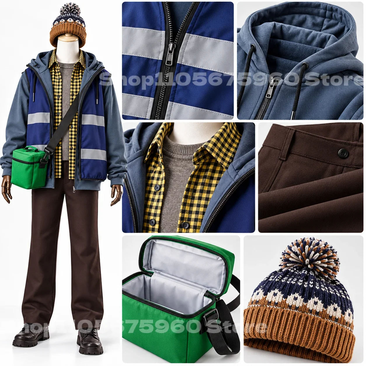 2026 Resident Bryan Cosplay Costume Movie Yellow Plaid Shirt Beanie Hat Vest Outfit Halloween Party Bryan Hodukavich Roleplay 4