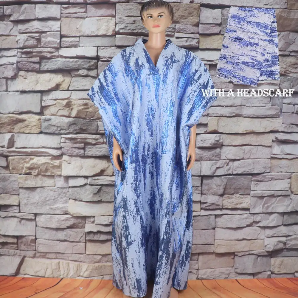 Fashion african dresses for woman BOUBOU custom bronzed jacquard fabric V-neck bat sleeve Dresses for chubby women