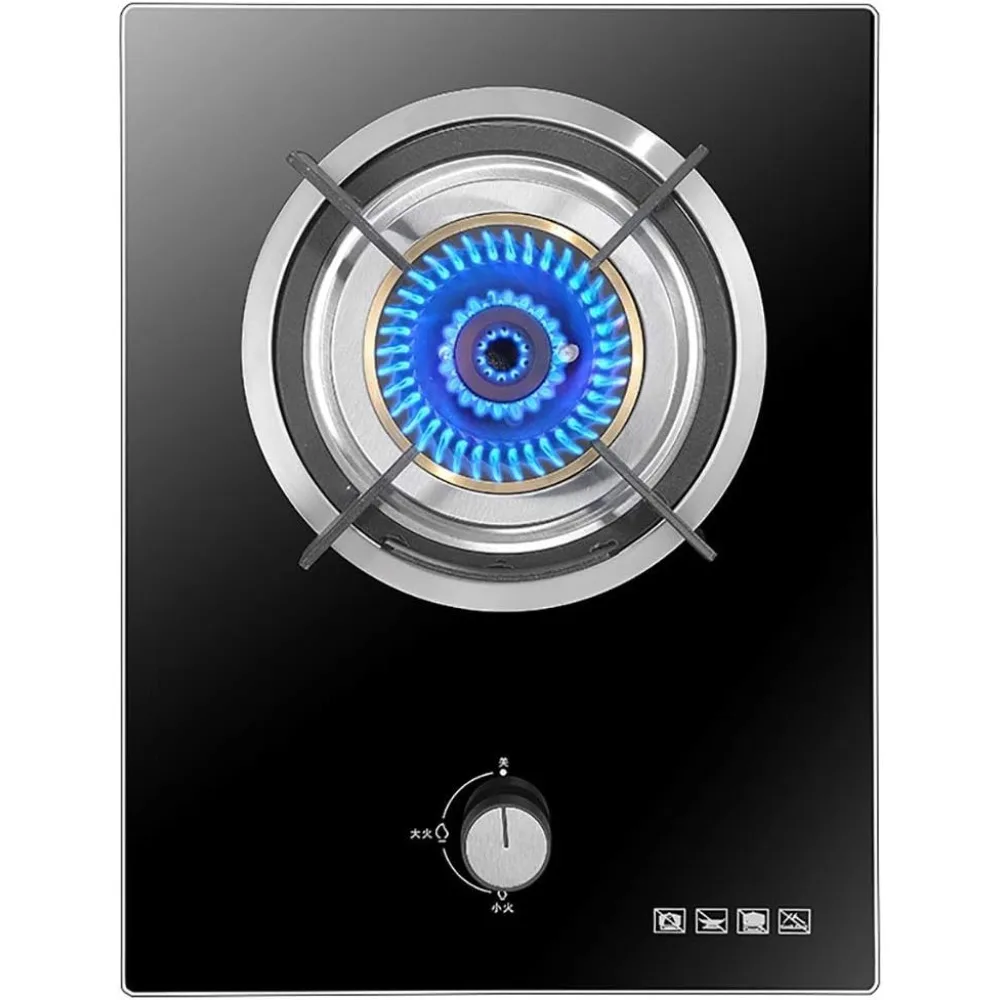 

Burners Gas Hob Built-in Gas Hob 4.2KW Black Tempered Glass Gas Cooktop，Cast Iron Three Ring Burner Single Burner With Flame Fai