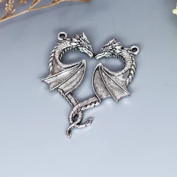 2PCS Handmade Viking Dragon Pendant Zinc Alloy DIY Necklace For Men Heart Symbol Of Love Vintage Jewelry Punk Necklace