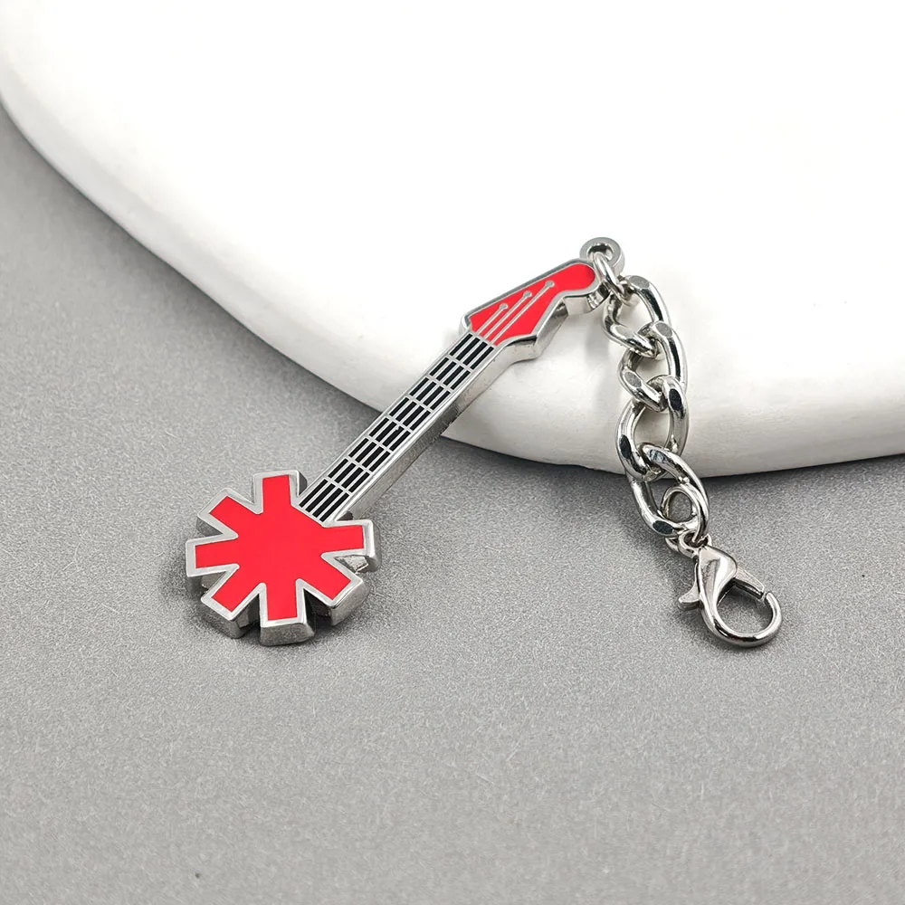 Red H0t-Chili Peppers Schlüsselanhänger Elektrogitarren-Schlüsselring RHCP Asterisk-Logo Anhänger Charm Rock Metal Band Rucksack Taschenzubehör – Detail 5