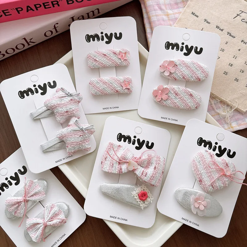 

2PC Spring Pink Bow Baby Flower Hair Clips Striped Print Barrettes Kids Star Hairpins DIY Hair Accessories Set for Girls