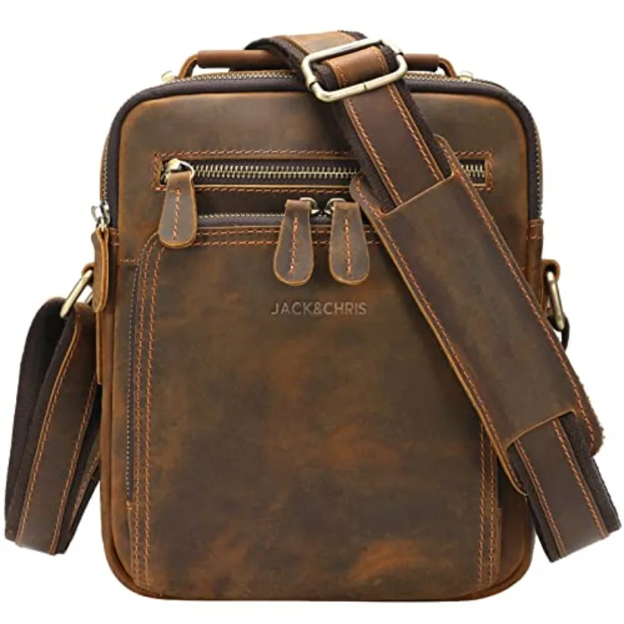 JackandChris Leather Messenger Bag for Men Man Purse Crossbody Bags for Work Business