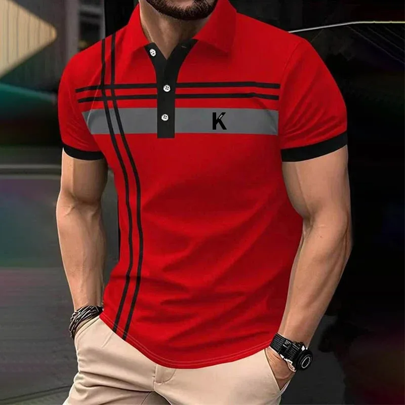 Men's line rugby polo short-sleeved collar shirt casual school outdoor sports casual daily wear men's clothing