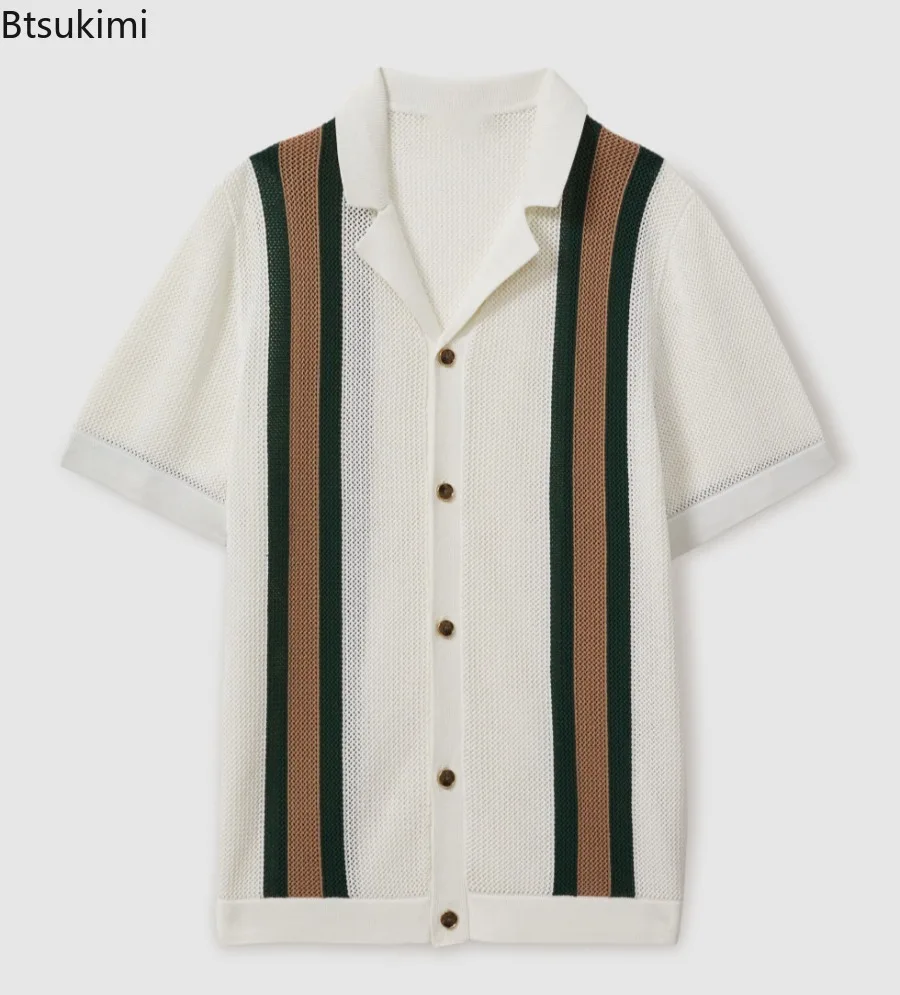 

Summer Men's Luxury Knitwear Short Sleeve Polo Shirts Trend Casual Streetwear Men Lapel Button-up Cardigans Breathable Golf Tops