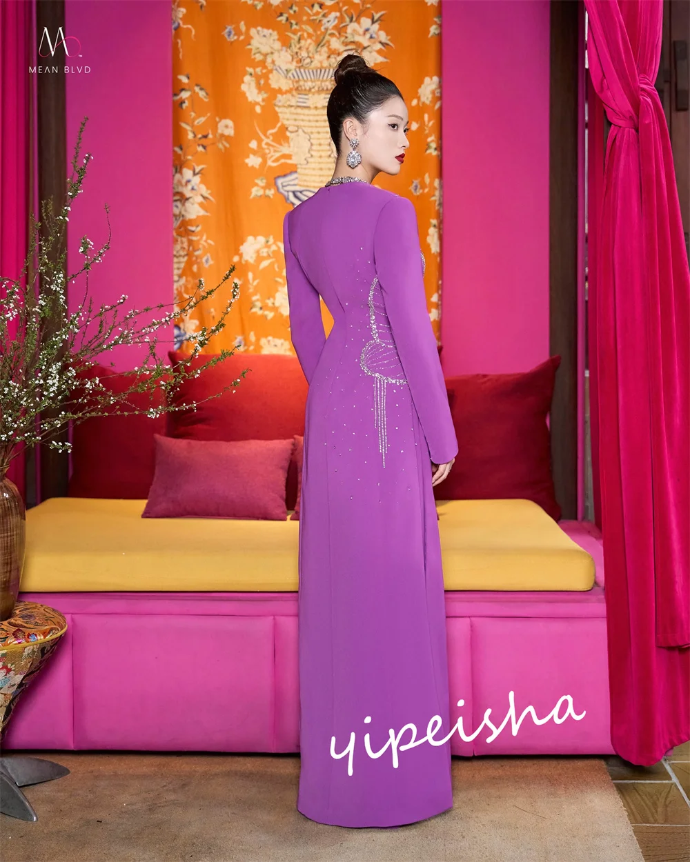 Jiayigong-Robe de Rhen satin à fleurs, coupe trapèze, encolure dégagée, sur mesure, pour occasions