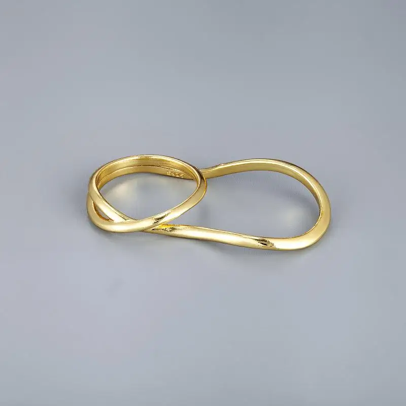 Two Finger Ring Minimalist Gold Plated Irregular Sleek Finish Fashion Jewelry for Christmas Gift Family Members
