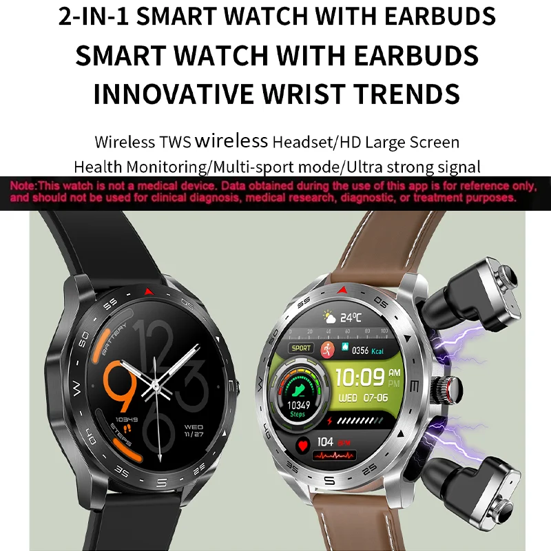 Nieuwe Smartwatch Tws Bluetooth Headset Twee-In-Een 1.56hd Display Ip67 Waterdichte Hartslagmeter Mannelijke Sport Smartwarch 2024