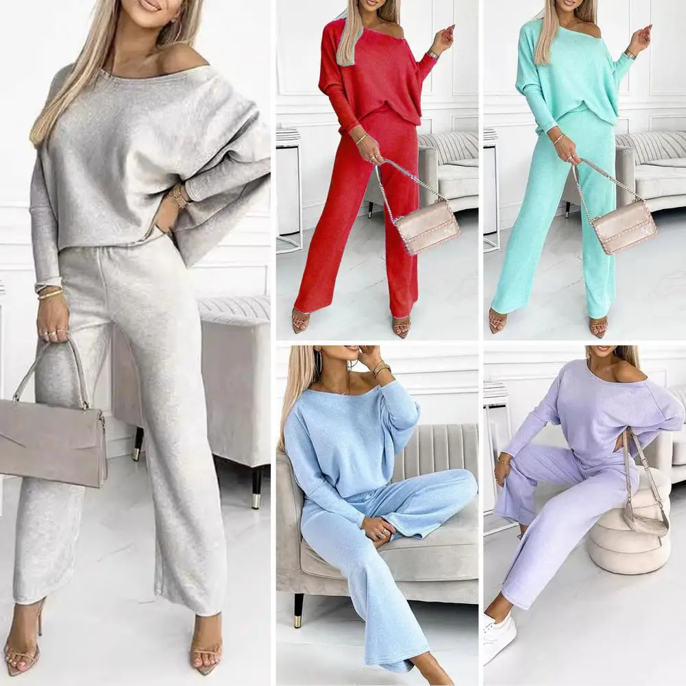

Lady Sport Pants Women's Round Neck Sweatshirt Wide Leg Sweatpants Set for Autumn Casual Outfit Elastic Waist Sport Tracksuit
