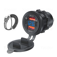 NEW 4-Ports Car Charger Socket Dual PD3.0 & Dual QC3.0 USB C Ports Waterproof w/ Voltmeter 96W Fast Charging 12-24V Moto Adapter