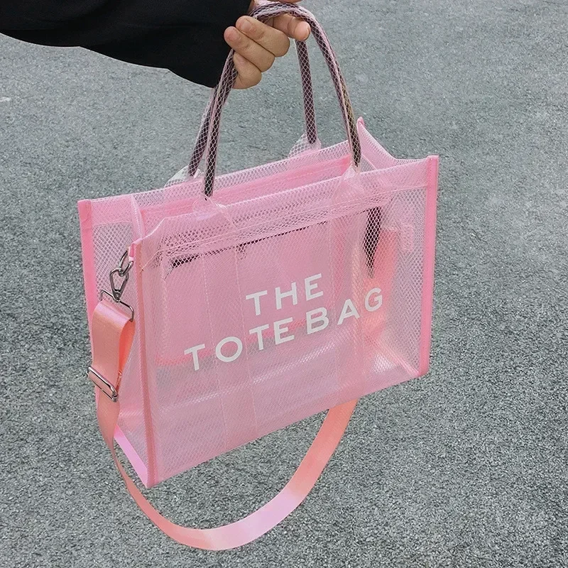 Sacs fourre-tout d'été pour femmes, sac de plage transparent de luxe, sac à main rose pour dames, grand sac à bandoulière pour le shopping