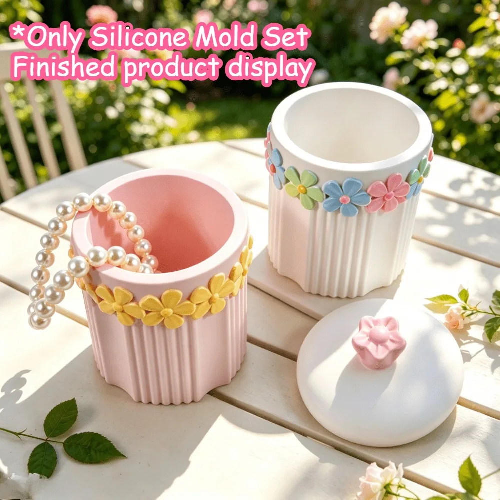 DIY 3D Wreath Striped Storage Jar Silicone Mold Resin Succulent Pot Bathroom Organizer Craft Mold Wedding Favor Birthday Gift