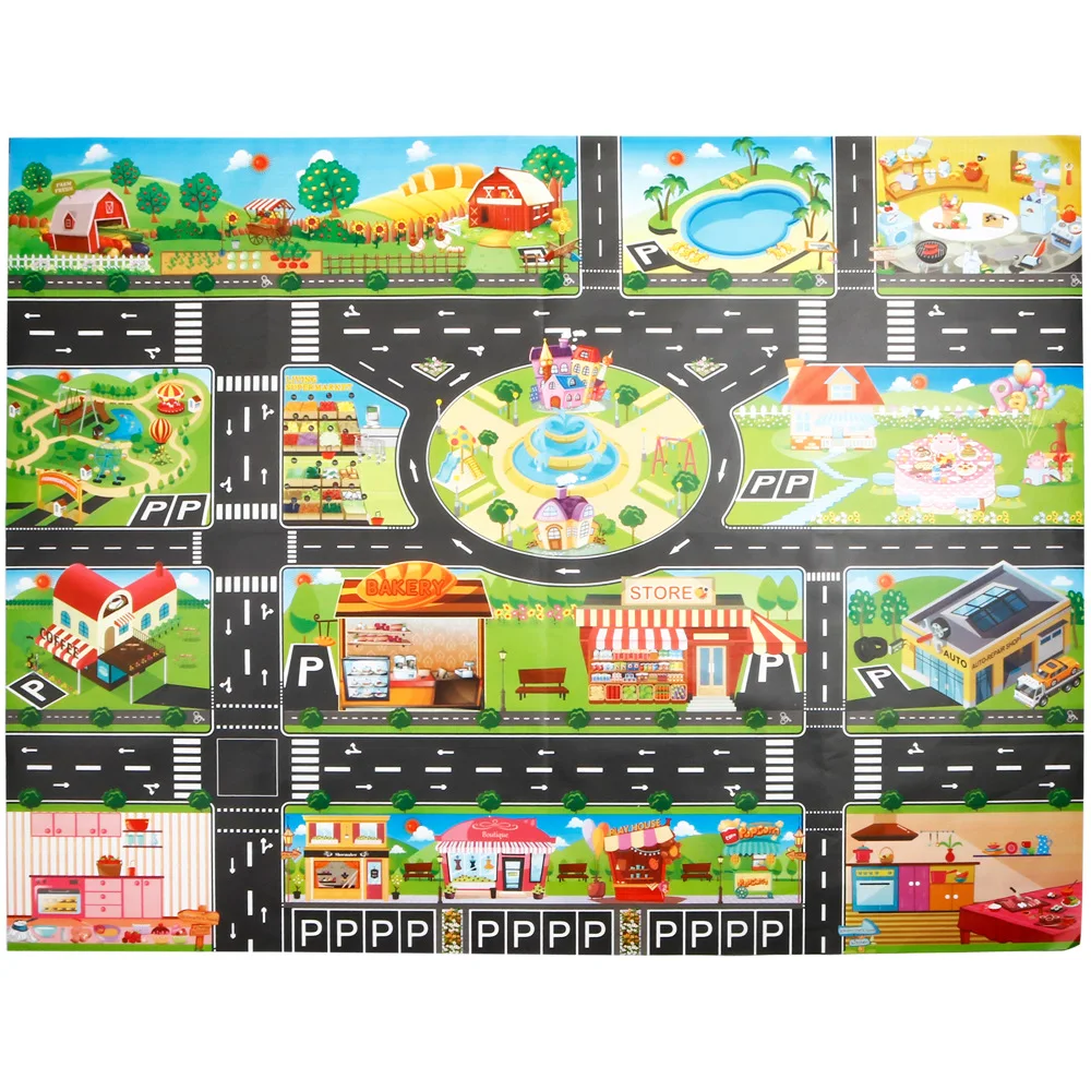 Baby City Traffic Road Map Kids Toy Parking Lot Roadmap Traffic Signs 130*100cm Climbing Playing Mat Play Game Mat Outdoor Toy