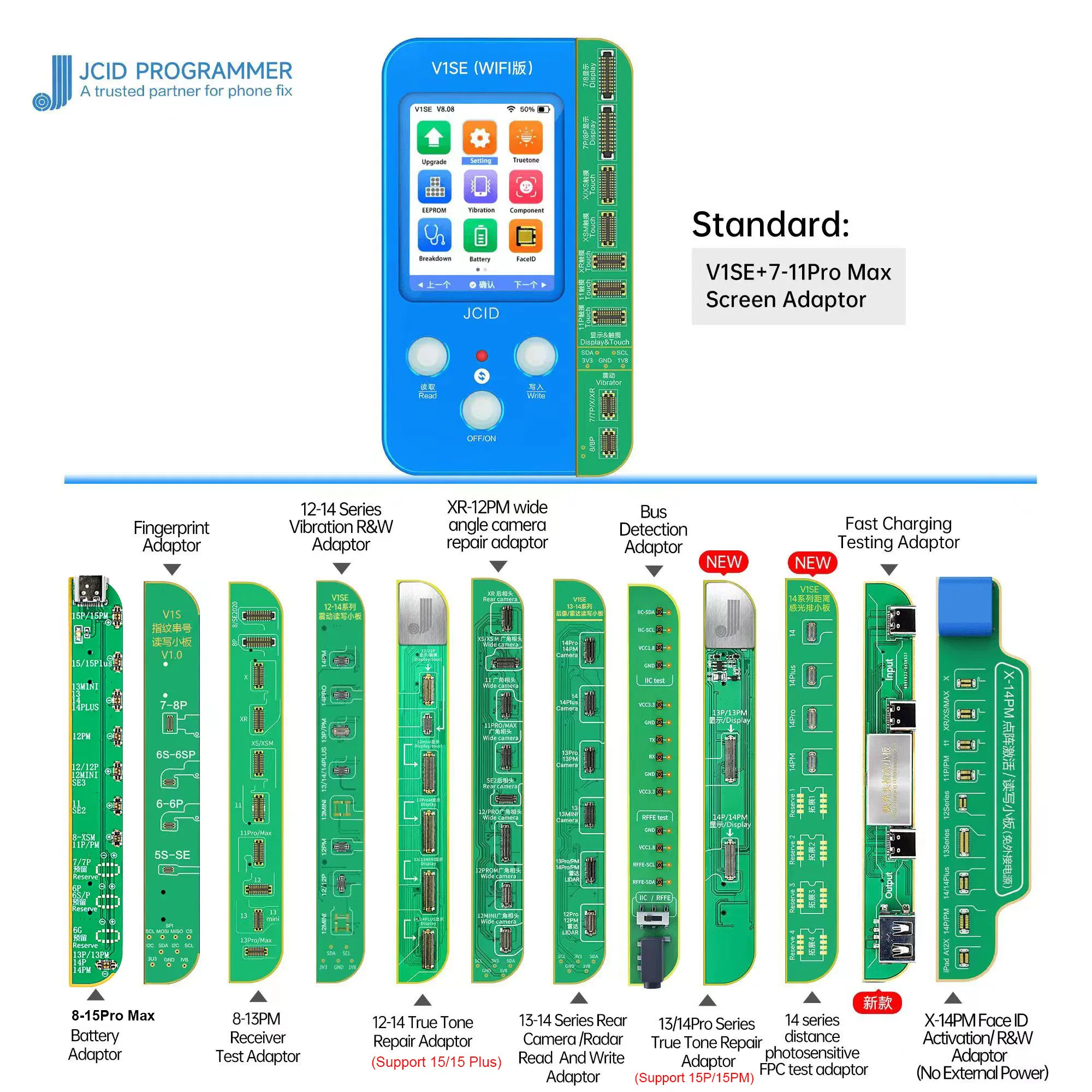 JCID JC V1SE 13 IN 1 Programmer For iPhone 7-15 Pro Max Original Color/Battery/Receiver/Camera/Face ID Function Recover Tool