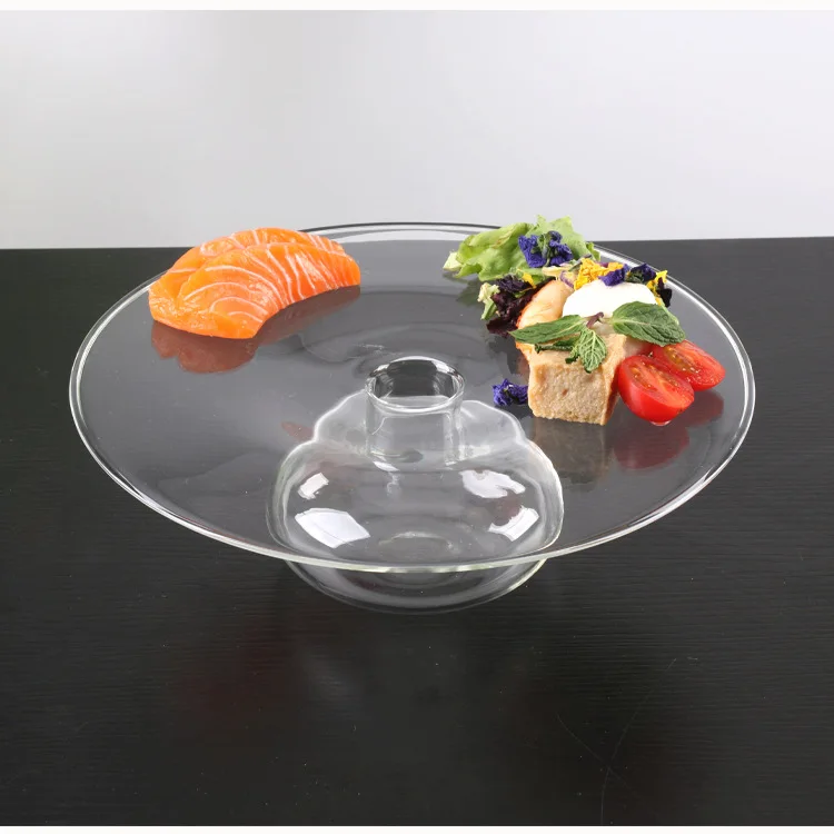 Novel Flying Disc Glass Platter Smoke Producing Tableware Raw Fish Molecular Cooking Banquet Utensil