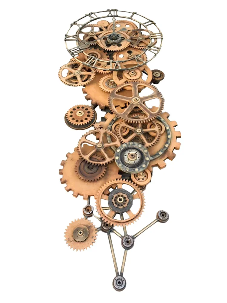 Vintage punk industrial style bar mechanical gear decoration restaurant background wall wrought iron watch pendant