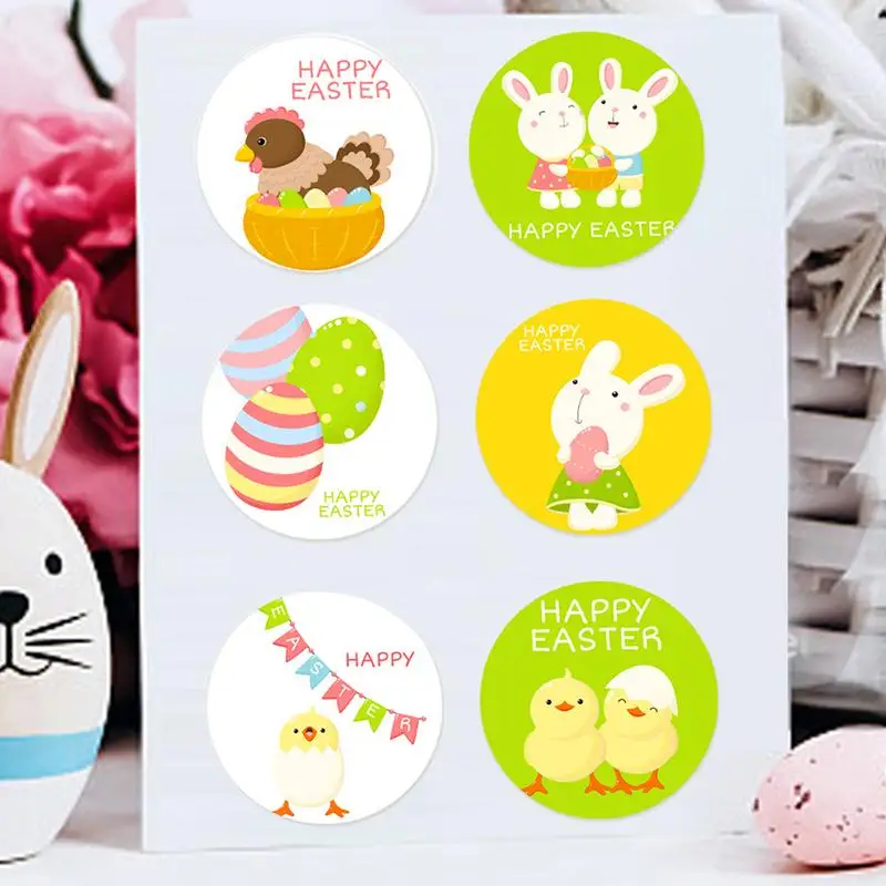 イースターかわいいデカール粘着ラベルパーティー用品イースターデコレーションラウンドステッカー明るいホリデー漫画デカールスクラップブック用