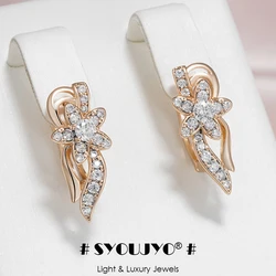 SYOUJYO Luxury Natural Zircon Flower Drop Earrings For Women Vintage Bride Wedding Fine Jewelry 585 Rose Gold Color