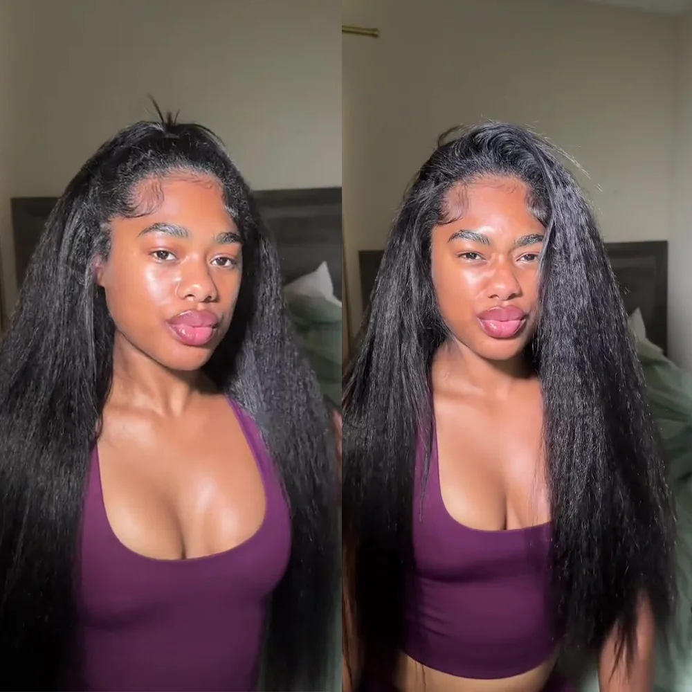 34inch 200% Kinky Straight Half Wig Wear Go Glueless Wigs Human Hair Seamless Clip In Half Wig with Drawstring Beginner Friendly