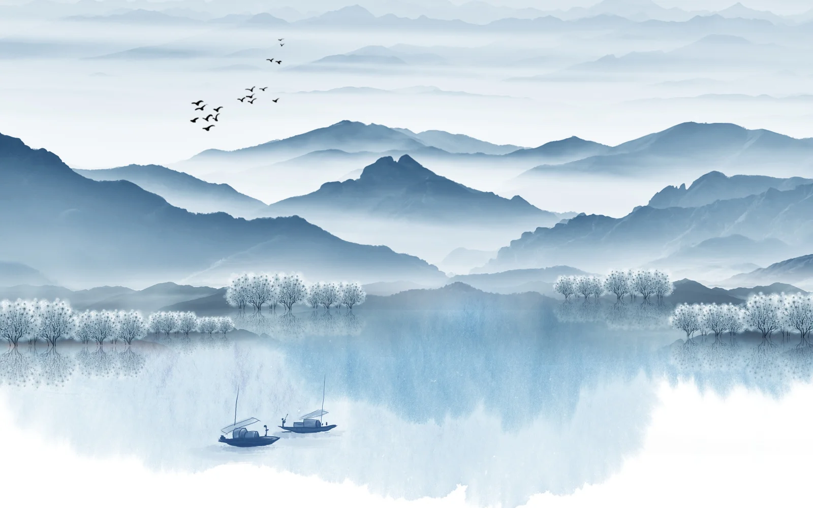 Custom Wallpaper Living Room Bedroom Abstract ink Landscape boat bird TV Background Wall 3d wallpaper mural tapety