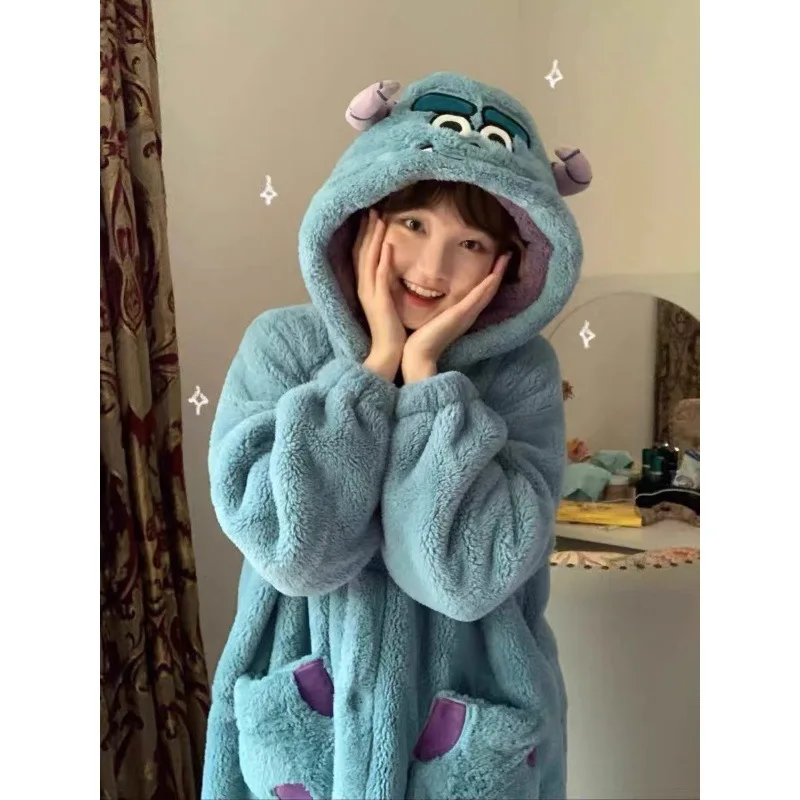 Sanrio Kitty Strawberry Bear Sullivan Melody Plush Home Clothes Women Pajama Robes Hooded Cute Soft Fuzzy Nightdress