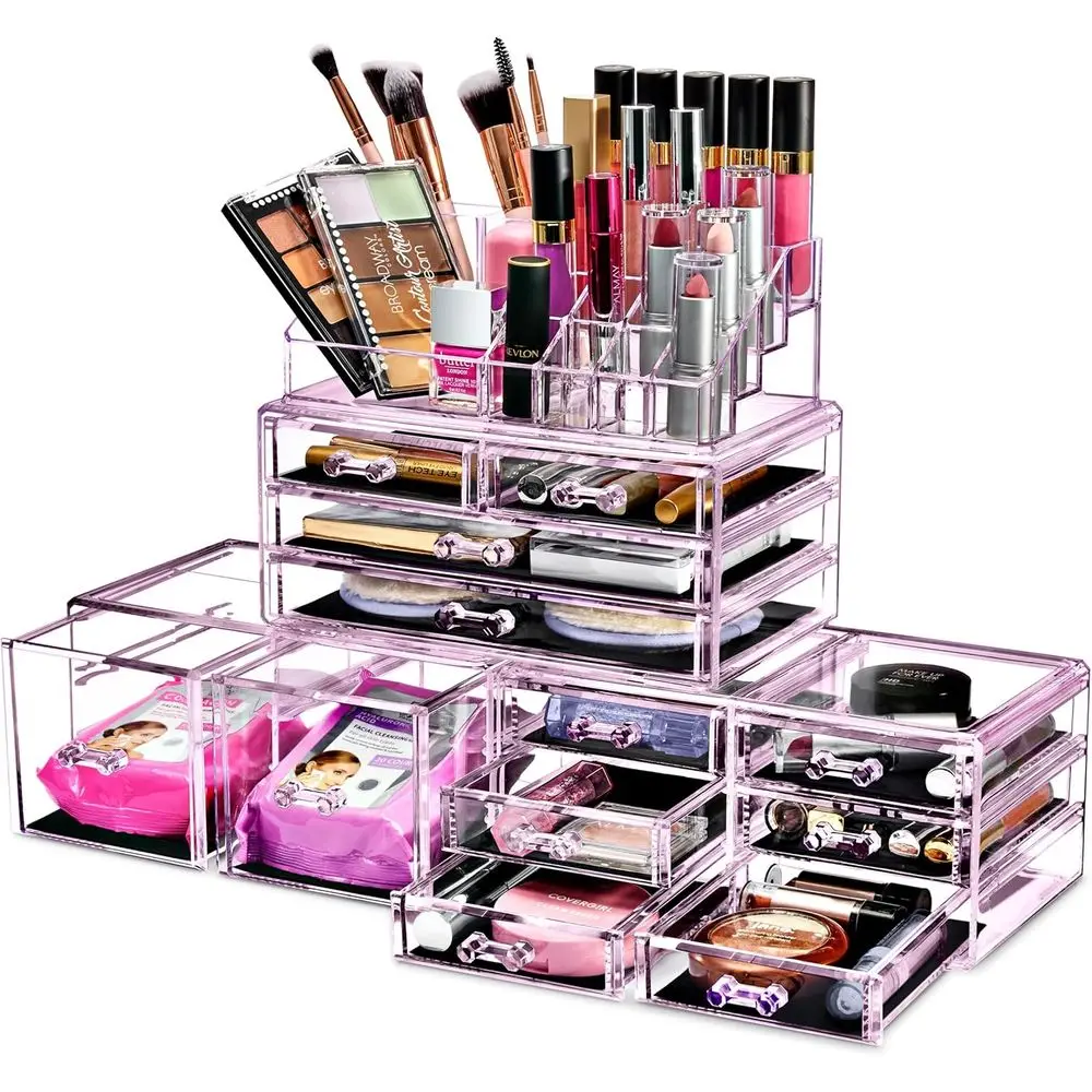 

Large Makeup Organizer - Clear Stackable Jewelry & Makeup Organizer For Vanity, Bathroom Storage, Dresser - 12 Drawers Cosmetic