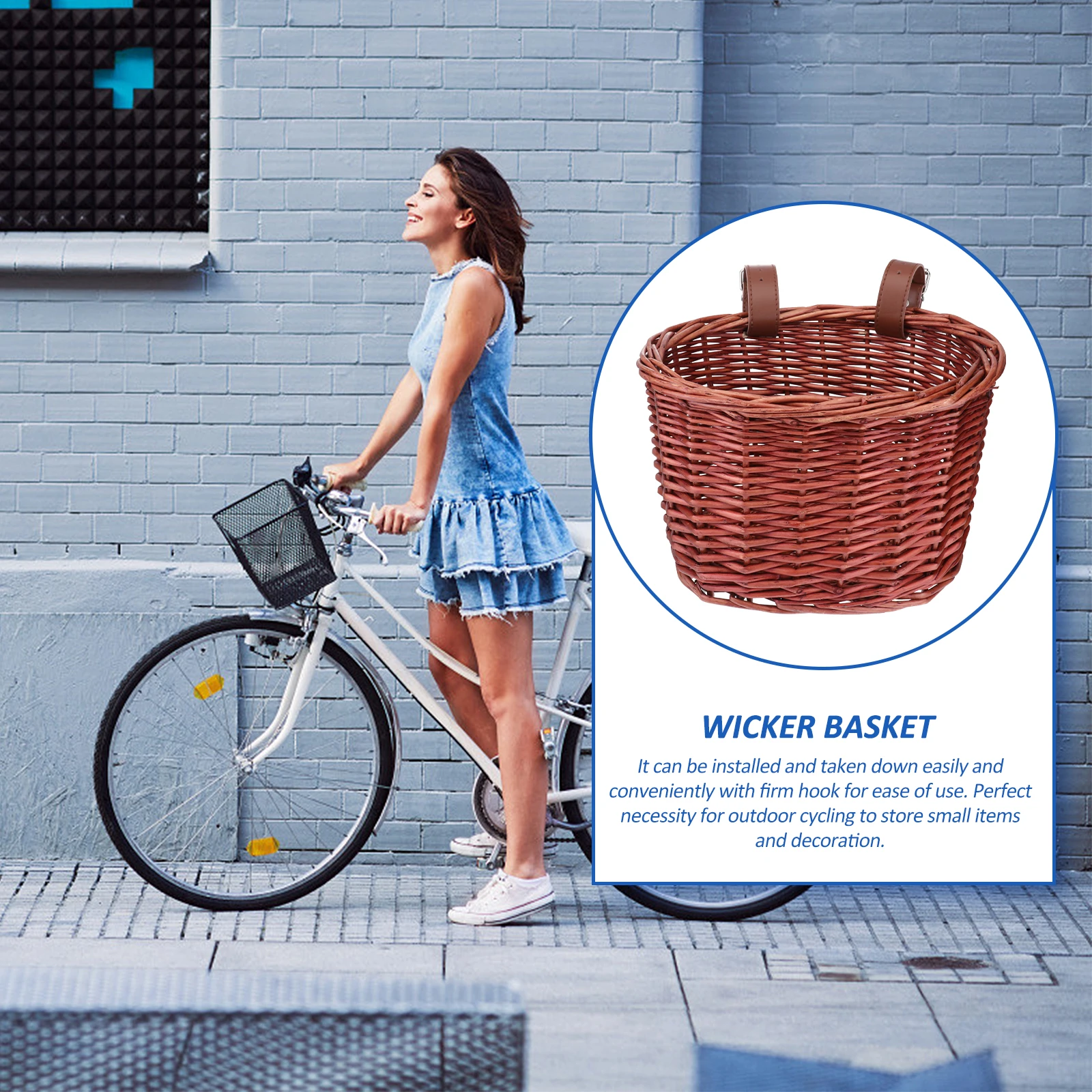 

Rattan Bicycle Basket Wicker Kids Bike Decor Durable Willow Large Space Storage Smooth Surface Easy Install Scratch Resistant
