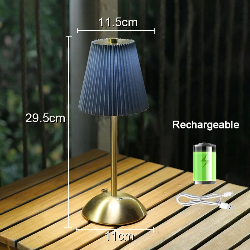 Kleine plissierte Tischlampe, USB wiederaufladbar, Nachttischlampe, kabellose Schreibtischlampe für Schlafzimmer, Wohnzimmer, Zuhause, Büro, Dekoration
