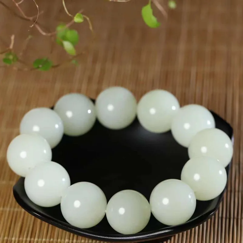 Factory Store Natural Xinjiang Hetian Russian Beads round Jade Bracelet with Certificate