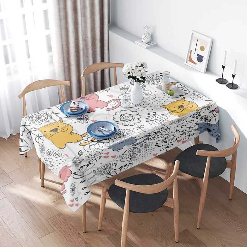 Mantel moderno con estampado de dibujos animados, cubierta de mesa de comedor de poliéster lavable para decoración del