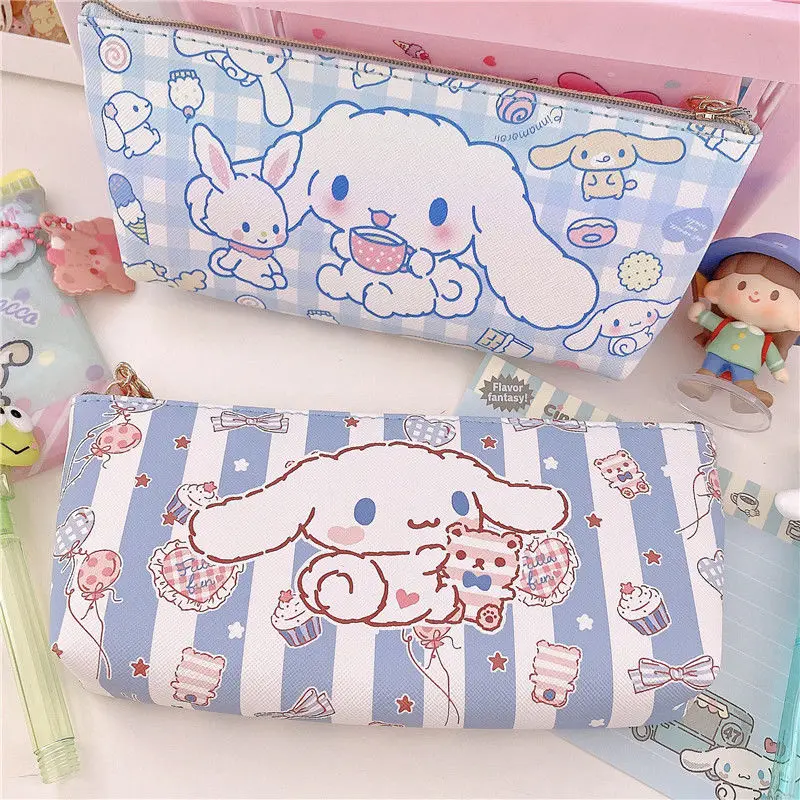 

New Sanrio Cinnamon Roll PU Pencil Bag Women's Fashion Children's Waterproof Pencil Bag Kawaii Anime Stationery Storage Bag Gift