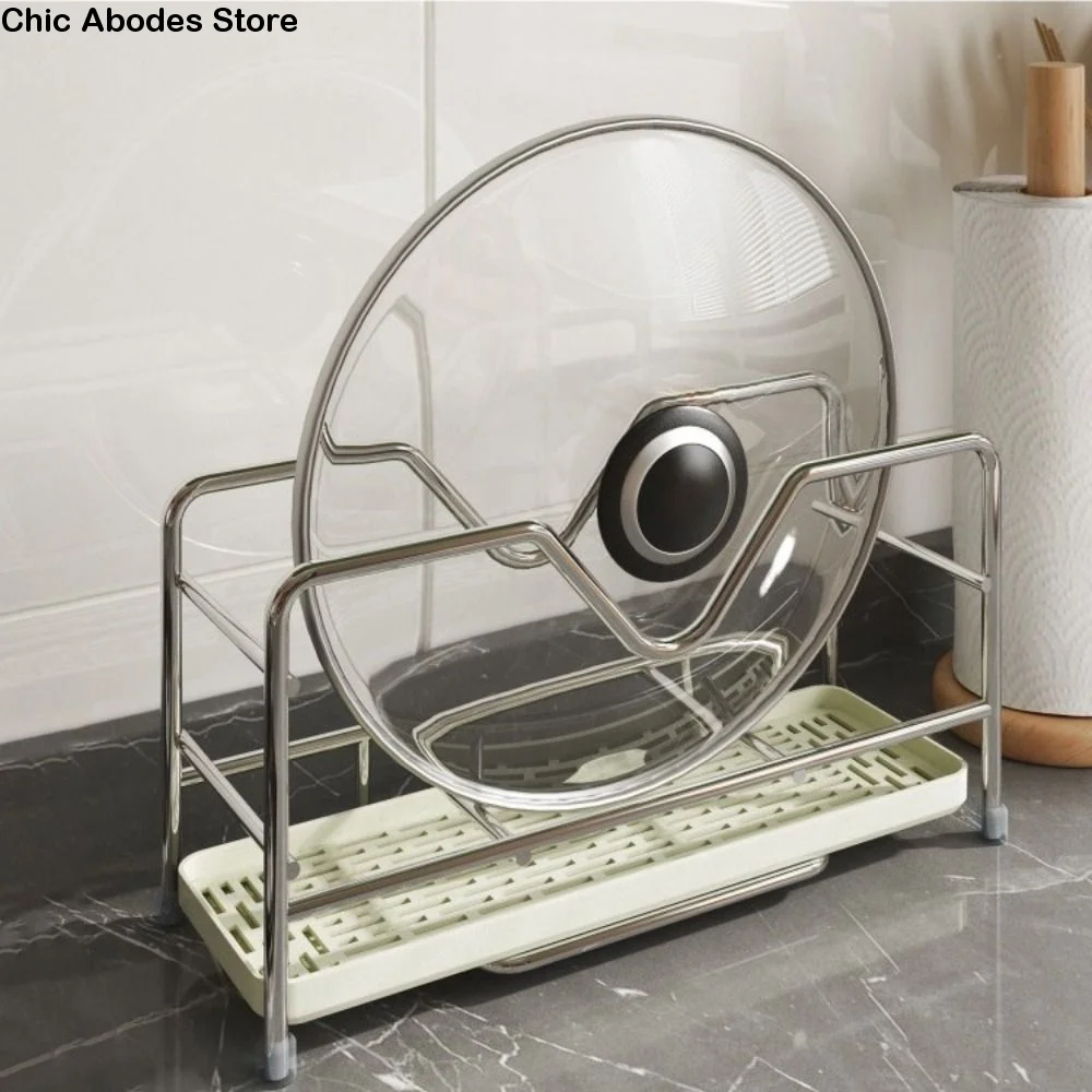 

Подставка для хранения кухонной утвари из нержавеющей стали с дренажным поддоном, держателем для разделочных досок, нержавеющая, для крышек кастрюль и сковородок, экономия места, для кладовой