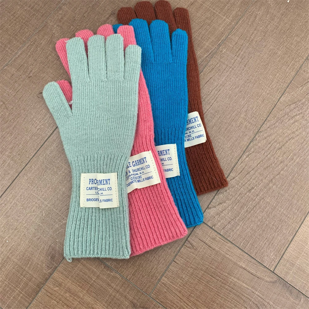 Women's Pure Color Knitted Woolen Gloves Winter Windbreaks Student Riding Split Finger Thick Warm Gloves Couple Christmas Gifts