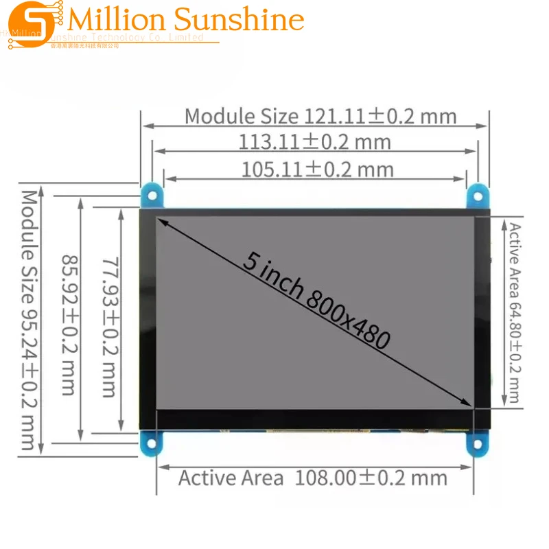 5 Inch Portable Monitor HDMI 800 x 480 Capacitive Touch Screen LCD Display For Raspberry Pi 4 3B+/ PC/Banana Pi / ESP32