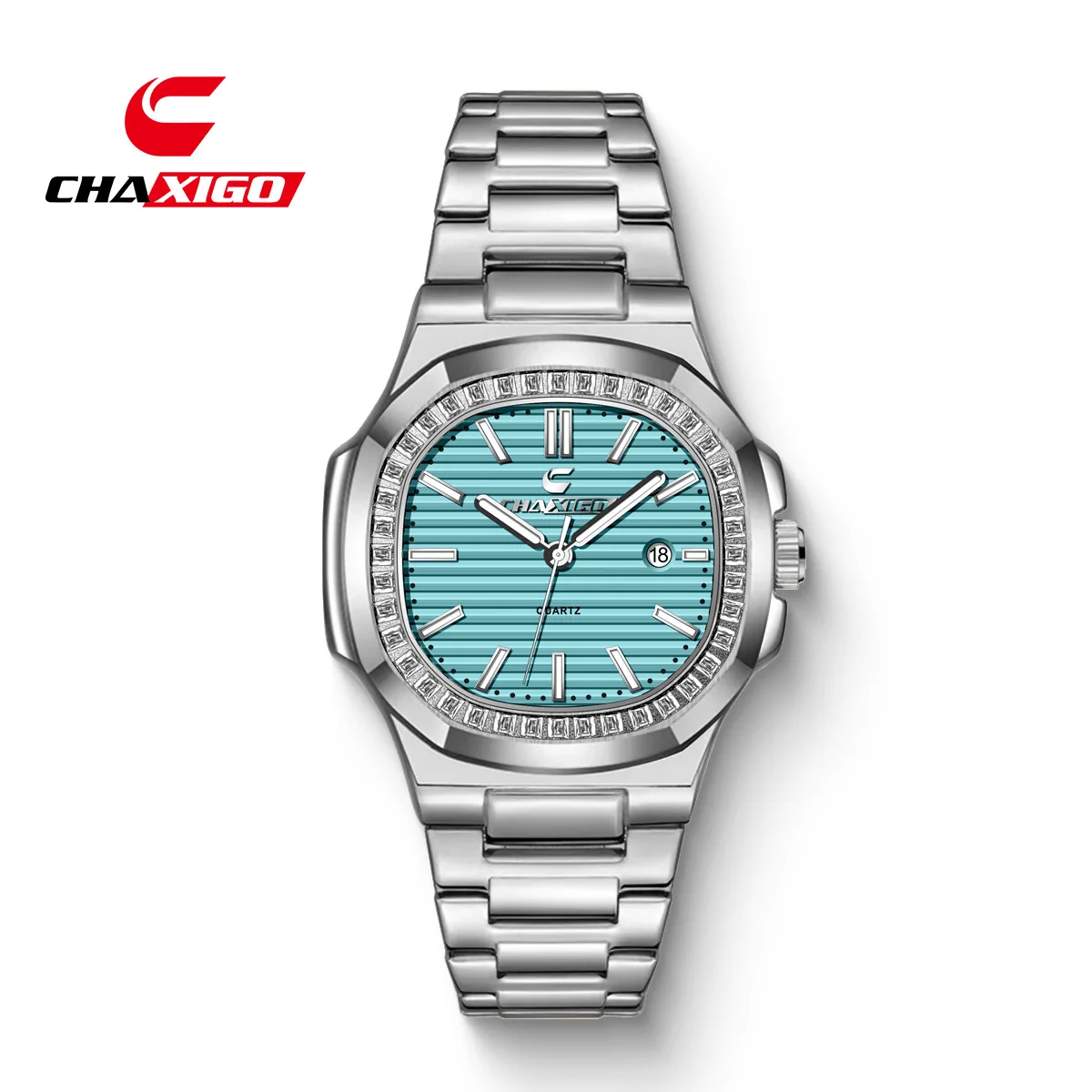CHAXIGO alloy new foreign trade niche square sports calendar steel belt watch men's steel belt quartz watch**