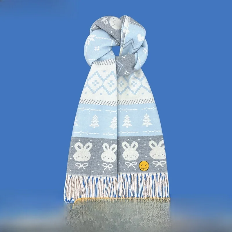 暖かいフェイクカシミヤスカーフ-女性用-刺繍入り立体模様-韓国風ニット生地-秋冬-学生-カップル-若者に最適