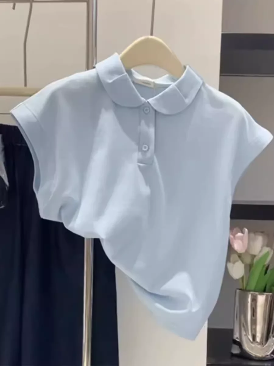 Loose Fit  Ne ort Sve Women's Top  Blue Spring Summer Faion Korean Sle Casual Comfortable Inner Wear