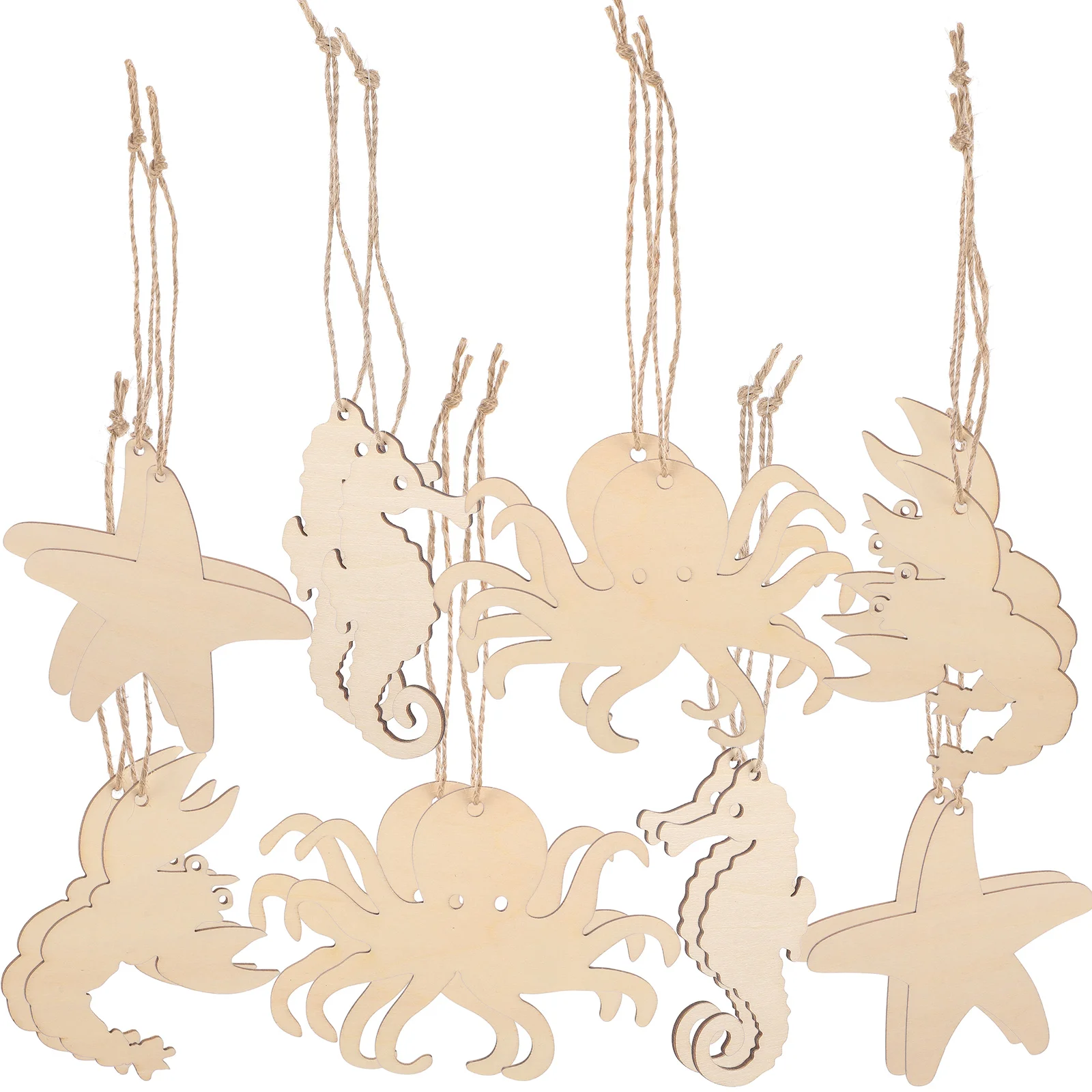 

4 Sets Ocean Animal Wooden Slices DIY Decoration Hanging Crafts 10 Pieces Set Cartoon Paintings Unfinished Wood Planks