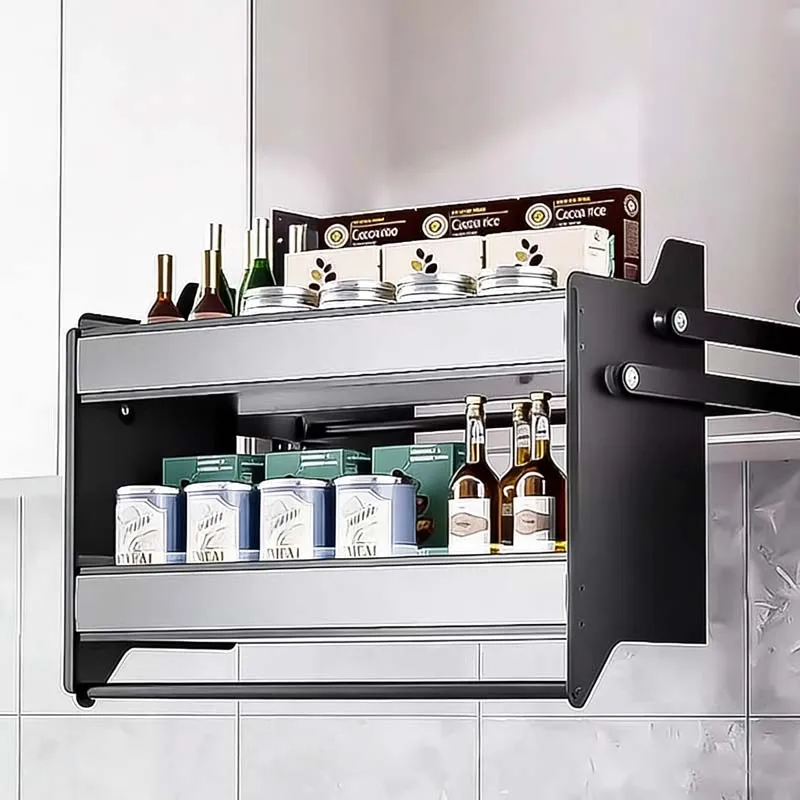 STT Aluminium Drop Cabinet Kitchen Lift Pull Basket Shelf Mechanism High Storage Drawers Shelves Upper Cabinet Spice Rack