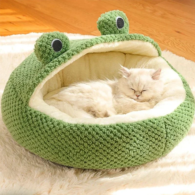 New Deep Sleep Comfort In Winter Frog Cat Bed Little Mat Basket Small Dog House Products Pets Tent Cozy Cave Nest Cat House