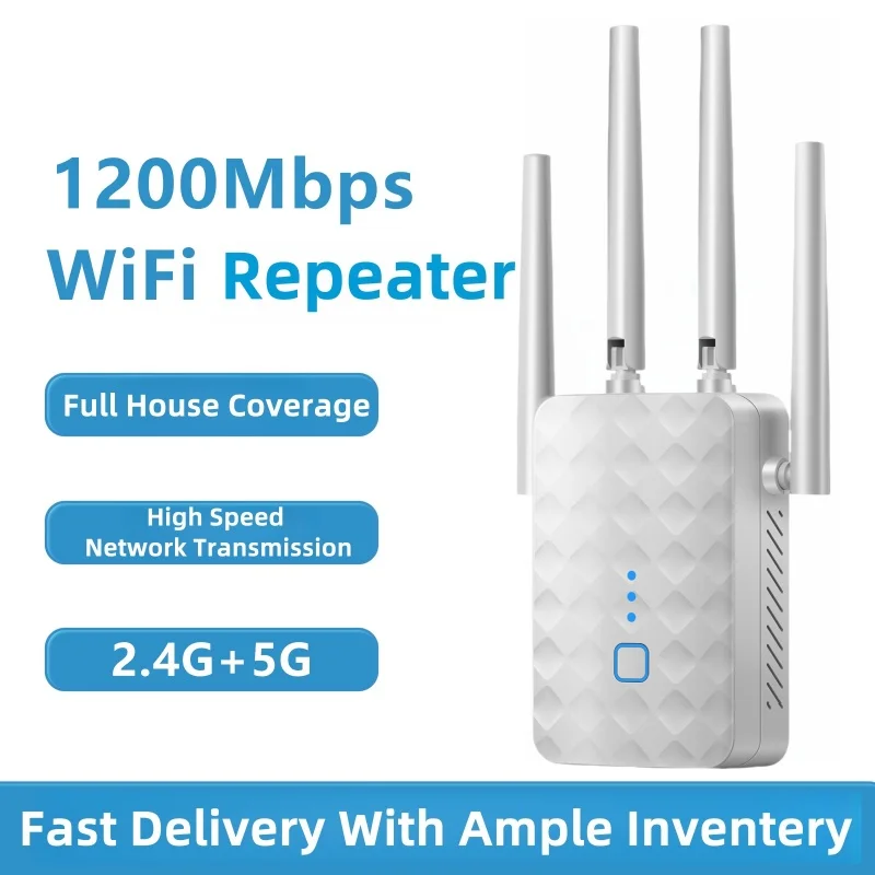 1200Mbps WiFi Repeater Dual Band Wireless Extender 2.4G/5GHz Wi-Fi Amplifier Router Long Range Signal Booster High-Speed Bands﻿