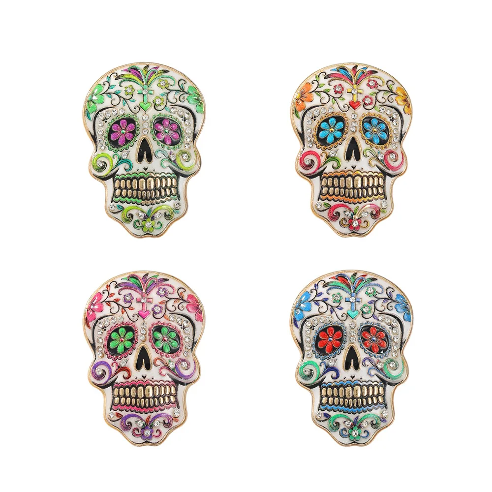Día De Los Muertos Sugar Skull Pin Gothic-style Men's and Women's Suit Brooches Enamel Day of The Dead Rhinestone Skull Pin Gift
