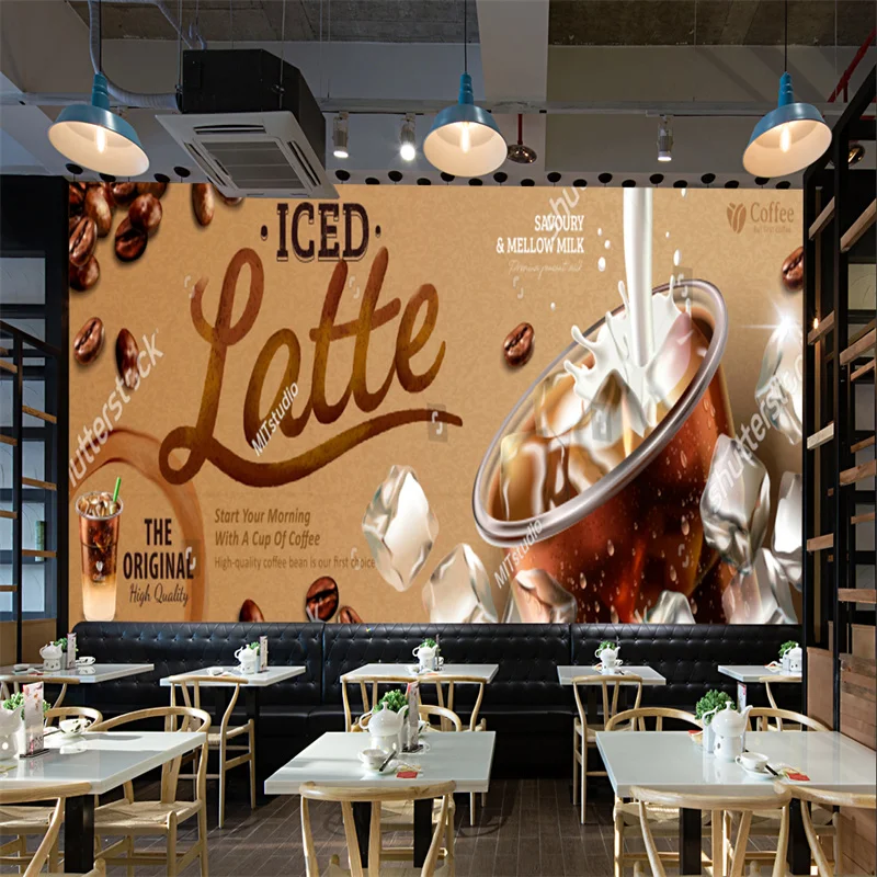 

Custom 3d Iced Latte with Milk Photo Wallpaper Cafe Takeaway Drinking Shop Industry Decor Wall Paper 3D Papel De Parede 3d