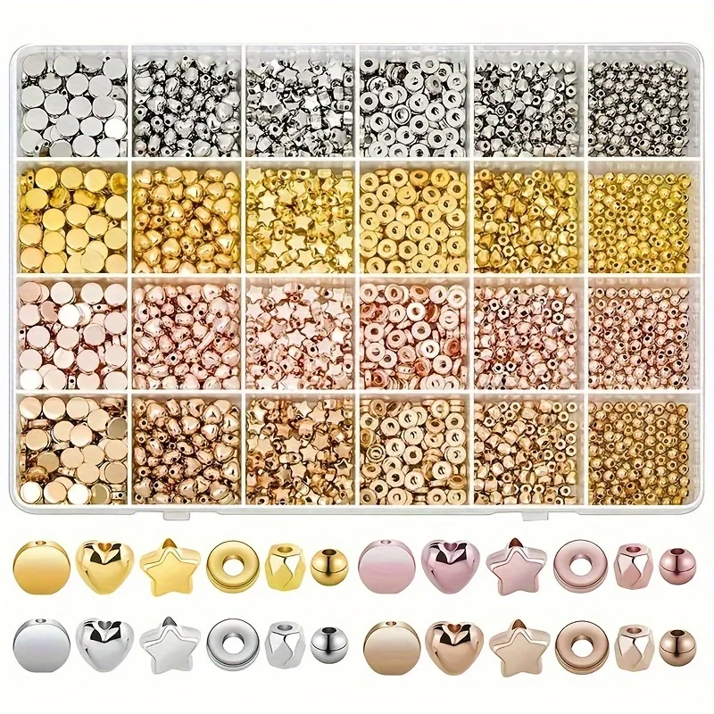 Mixed Metal Spacer Beads Kit, Multi Color Flat Round Disc Beads, Assorted Alloy Beads with Storage Box, DIY Bracelet Necklace Ea